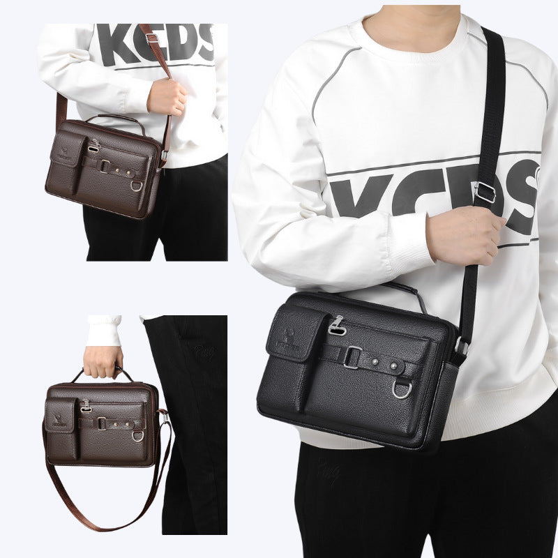Plain dark brown Men's Crossbody Shoulder Bag - Premium PU Leather Business & Commute Sling Bag