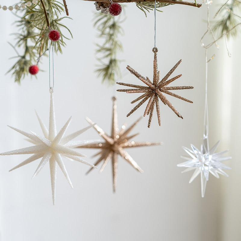 5-PCS White New Christmas Ornament - Starburst Hanging Decor for Tree and Holiday Display