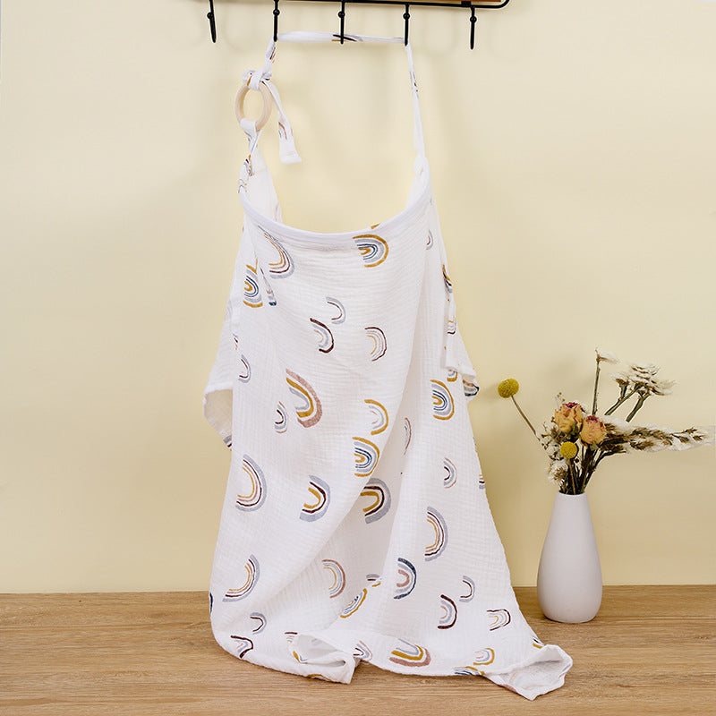 White rainbow Soft Muslin Cotton Nursing Cover - Breathable Breastfeeding Apron for Privacy