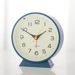 Blue Minimalist Silent Alarm Clock with Night Light - Non-Ticking Analogue Bedside & Desk Clock