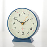 Blue Minimalist Silent Alarm Clock with Night Light - Non-Ticking Analogue Bedside & Desk Clock