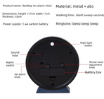 Blue Minimalist Silent Alarm Clock with Night Light - Non-Ticking Analogue Bedside & Desk Clock