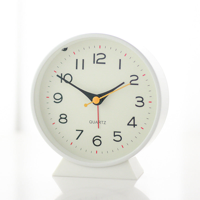 White Minimalist Silent Alarm Clock with Night Light - Non-Ticking Analogue Bedside & Desk Clock