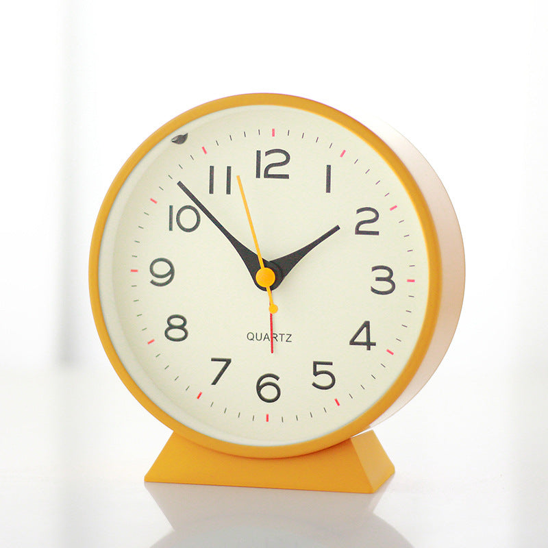 Orange Minimalist Silent Alarm Clock with Night Light - Non-Ticking Analogue Bedside & Desk Clock