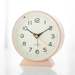 Pink Minimalist Silent Alarm Clock with Night Light - Non-Ticking Analogue Bedside & Desk Clock