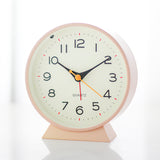 Pink Minimalist Silent Alarm Clock with Night Light - Non-Ticking Analogue Bedside & Desk Clock