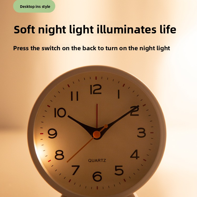 Light blue Minimalist Silent Alarm Clock with Night Light - Non-Ticking Analogue Bedside & Desk Clock