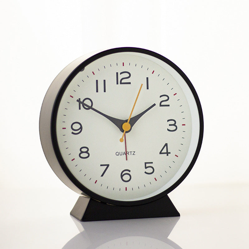 Black Minimalist Silent Alarm Clock with Night Light - Non-Ticking Analogue Bedside & Desk Clock