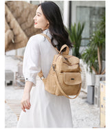 Stylish Women's PU Leather Backpack - Versatile Shoulder Bag with Multiple Pockets(Khaki) - Top-Down View