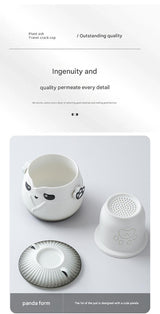 Adorable Panda Design Ceramic Tea Infuser Mug Set - 310ml Travel Crackle Glaze Cup with Lid & Strainer(red) - Front View