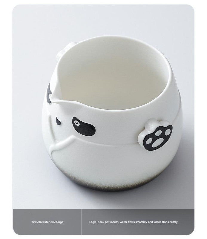 Adorable Panda Design Ceramic Tea Infuser Mug Set - 310ml Travel Crackle Glaze Cup with Lid & Strainer(red)