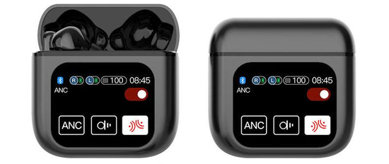 TWS Bluetooth Earbuds with 1.9 HD Touch Screen Case - ANC/ENC Noise Reduction(Black)