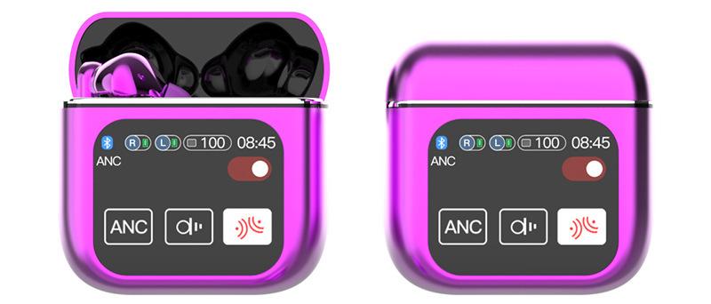 TWS Bluetooth Earbuds with 1.9 HD Touch Screen Case - ANC/ENC Noise Reduction(Purple)