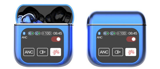 TWS Bluetooth Earbuds with 1.9 HD Touch Screen Case - ANC/ENC Noise Reduction(Blue)