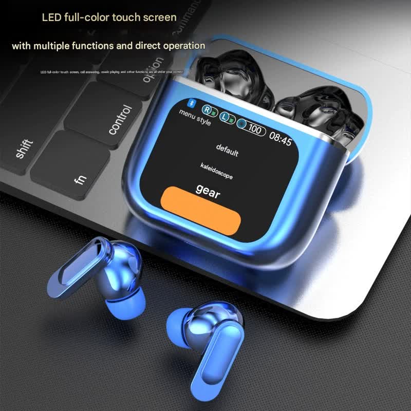 TWS Bluetooth Earbuds with 1.9 HD Touch Screen Case - ANC/ENC Noise Reduction(Blue)