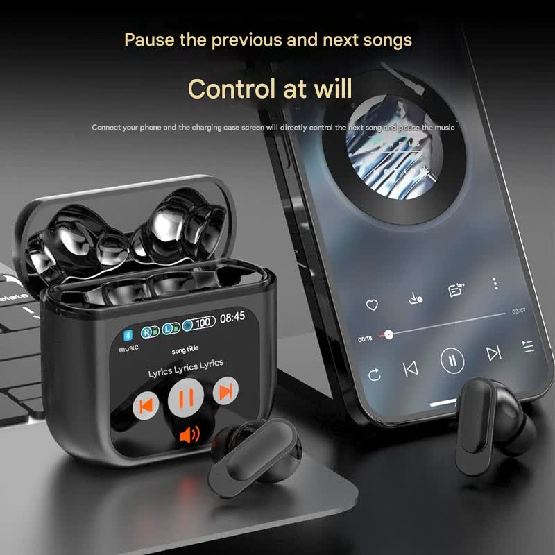 TWS Bluetooth Earbuds with 1.9 HD Touch Screen Case - ANC/ENC Noise Reduction(Blue)