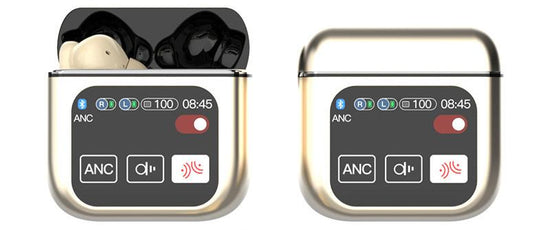 TWS Bluetooth Earbuds with 1.9 HD Touch Screen Case - ANC/ENC Noise Reduction(Champagne)