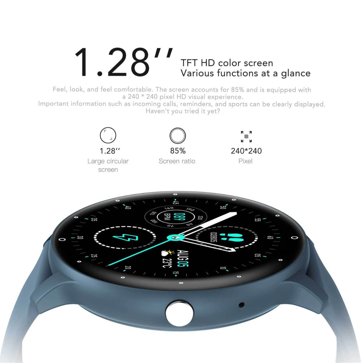 Feature Rich Smartwatch: 1.28 HD Display Bluetooth Calling Extensive Sports Tracking (blue)