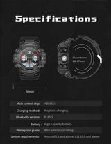 Rugged Outdoor Sport Smartwatch - HD Display, Compass, Flashlight, 100+ Sports Modes, Health Monitoring & Bluetooth Calls(Camouflage gray) - Front View