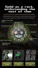 Rugged Outdoor Sport Smartwatch - HD Display, Compass, Flashlight, 100+ Sports Modes, Health Monitoring & Bluetooth Calls(Camouflage green)