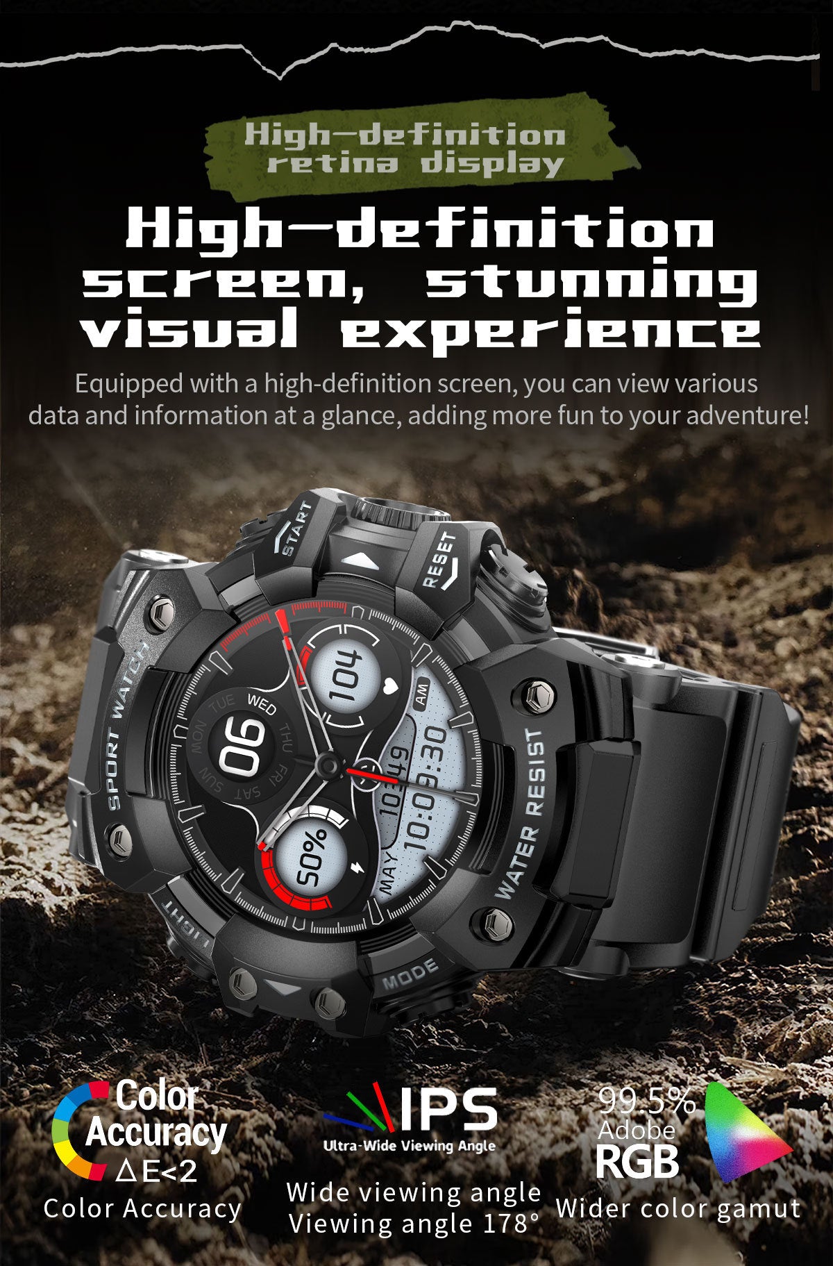 Rugged Outdoor Sport Smartwatch - HD Display, Compass, Flashlight, 100+ Sports Modes, Health Monitoring & Bluetooth Calls(Illusion blue)