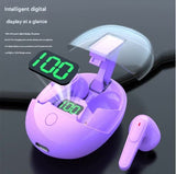 WS Bluetooth 5.3 Earbuds with Pop-Up Lid Case & LED Display - Touch Control, Single/Dual Ear Use(purple) - Side View