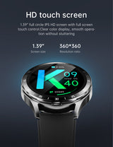 2-in-1 Smartwatch with Built-in TWS Earphones - IP67 Waterproof, Health Monitoring & CNC Metal Design(Black leather) - Rear View