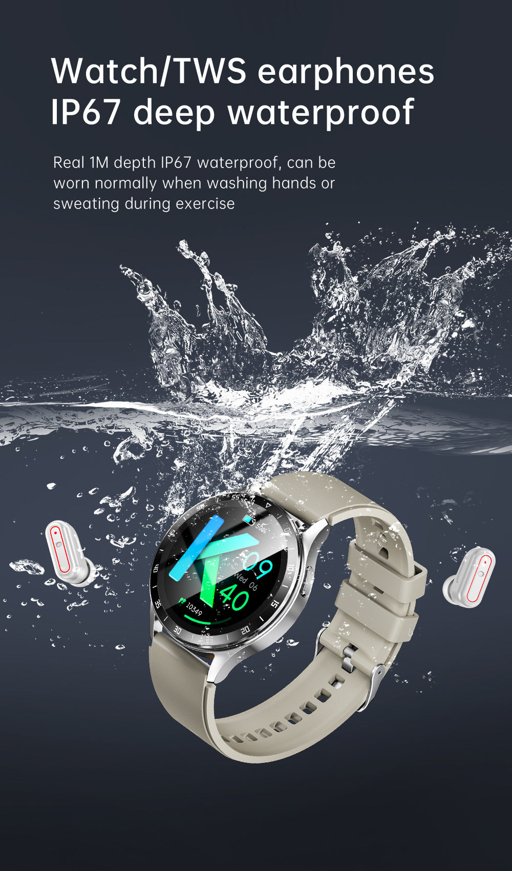 2-in-1 Smartwatch with Built-in TWS Earphones - IP67 Waterproof, Health Monitoring & CNC Metal Design(Black rubber)