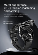 2-in-1 Smartwatch with Built-in TWS Earphones - IP67 Waterproof, Health Monitoring & CNC Metal Design(Silver rubber)