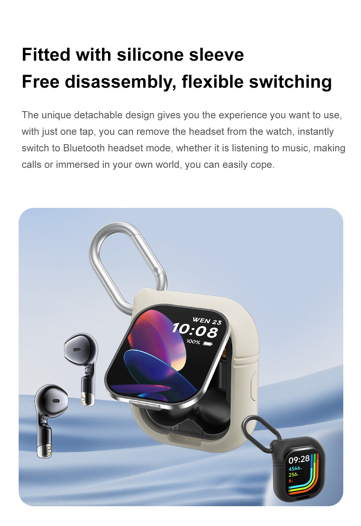 Smartwatch with Built-in TWS Earbuds & Silicone Sleeve - 2.01 HD Screen Health Monitoring Bluetooth Calls & Music(Black rubber)