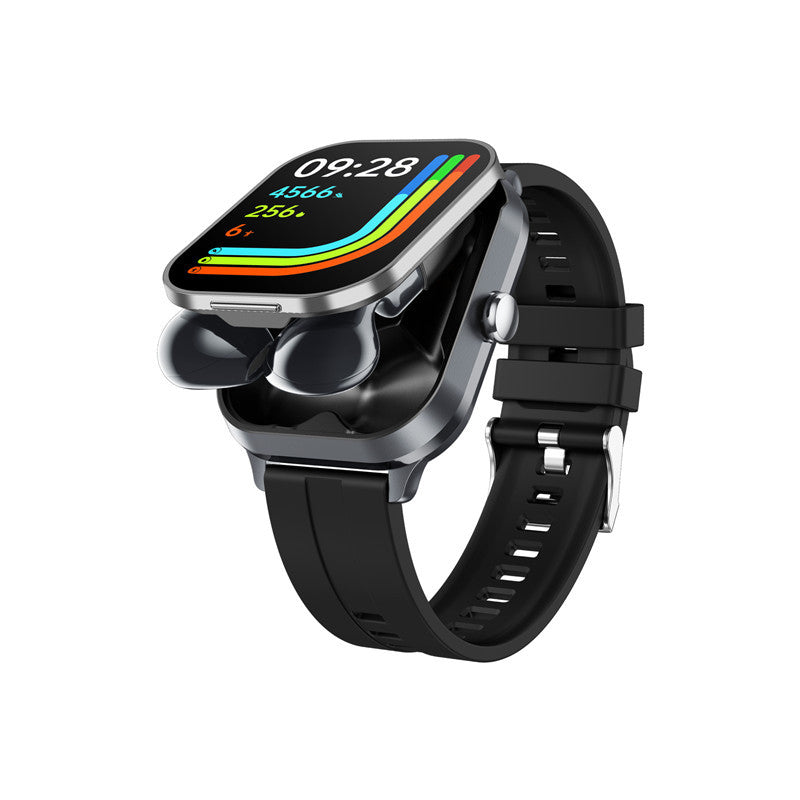 Smartwatch with Built-in TWS Earbuds & Silicone Sleeve - 2.01 HD Screen Health Monitoring Bluetooth Calls & Music(Gray rubber)