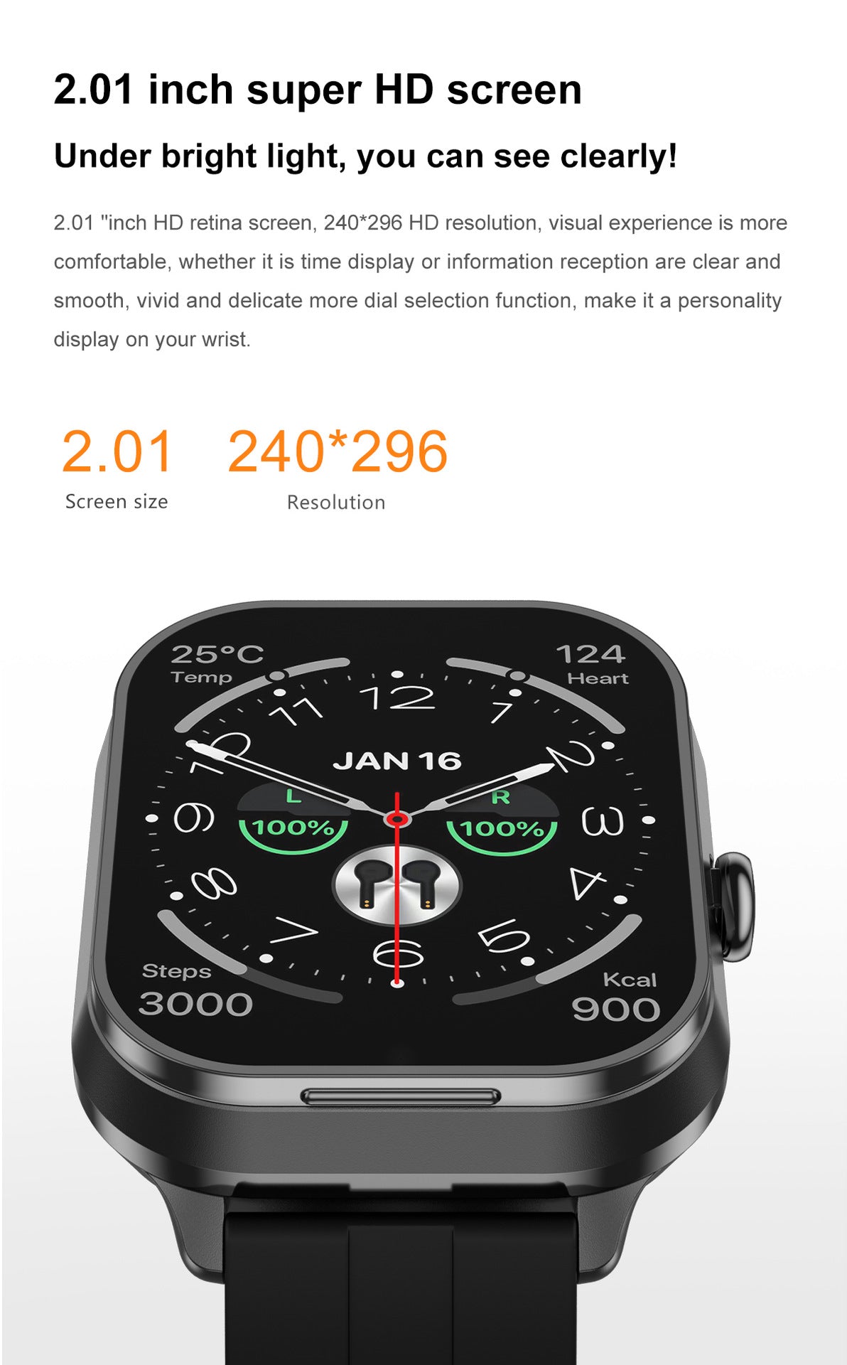 Smartwatch with Built-in TWS Earbuds & Silicone Sleeve - 2.01 HD Screen Health Monitoring Bluetooth Calls & Music(Gray rubber)