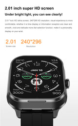 Smartwatch with Built-in TWS Earbuds & Silicone Sleeve - 2.01 HD Screen Health Monitoring Bluetooth Calls & Music(Black steel belt)