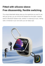 Smartwatch with Built-in TWS Earbuds & Silicone Sleeve - 2.01 HD Screen  Health Monitoring Bluetooth Calls & Music(Black steel belt) - 45-Degree Angle