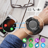 Rugged Sports Smartwatch - 50M Waterproof, 24H 3D Pedometer, Bluetooth Notifications & Long Battery Life(Black with white text) - Front View