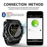 Rugged Sports Smartwatch - 50M Waterproof, 24H 3D Pedometer, Bluetooth Notifications & Long Battery Life(Black with white text) - Side View