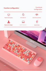 Wireless Keyboard & Mouse Combo - Retro Round Keycaps, 2.4GHz Ergonomic Design(black) - Top-Down View