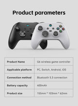 G6 Pro Wireless Gaming Controller - Hall Joysticks & Triggers, Multi-Platform, Six-Axis Gyro, Turbo & Macro(grey) - Close-Up Angle