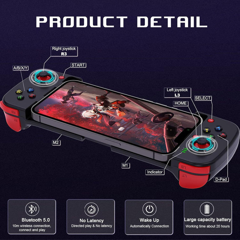 Portable Telescopic Mobile Game Controller - Bluetooth 5.0, iOS/Android/PC Compatible, 400mAh Battery(green)