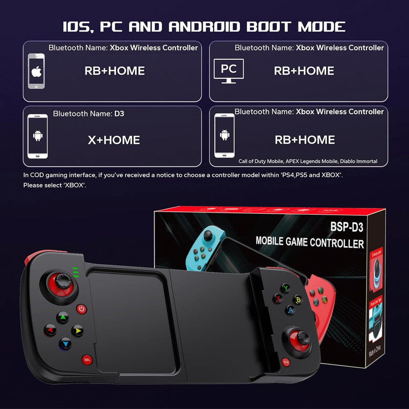 Portable Telescopic Mobile Game Controller - Bluetooth 5.0, iOS/Android/PC Compatible, 400mAh Battery(green)