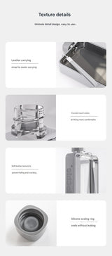 Slim Tritan Flat Water Bottle - 380ml BPA-Free, Leakproof with Leather-Textured Sleeve & Strap(white) - Front View
