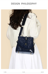 Elegant Textured Bucket Bag - Versatile Shoulder, Handheld & Crossbody Design(red) - Front View