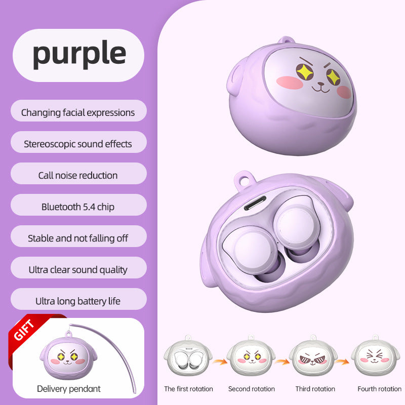 Fun Face-Changing TWS Earbuds with Rotating Case - Bluetooth 5.4, High-Quality Sound(purple)