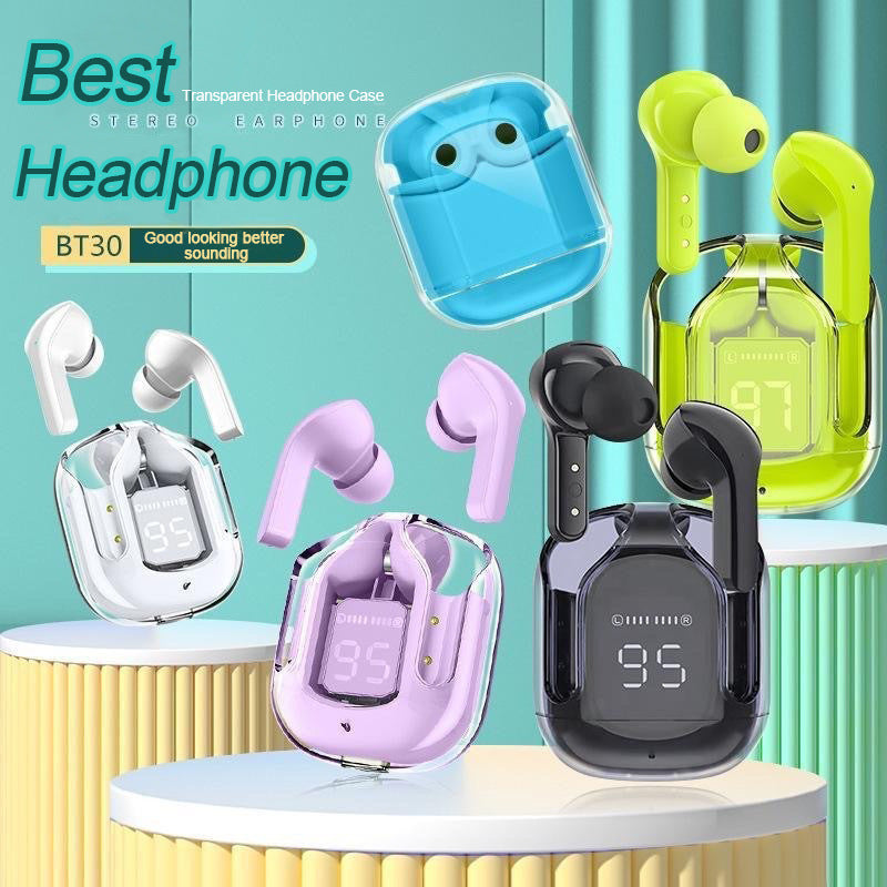 Transparent Capsule TWS Earbuds with LED Digital Display - Bluetooth 5.3, IPX4 Waterproof, Type-C Charging(green)