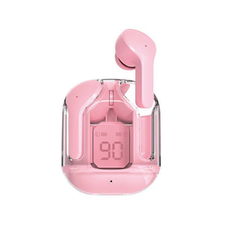 Transparent Capsule TWS Earbuds with LED Digital Display - Bluetooth 5.3, IPX4 Waterproof, Type-C Charging(pink)