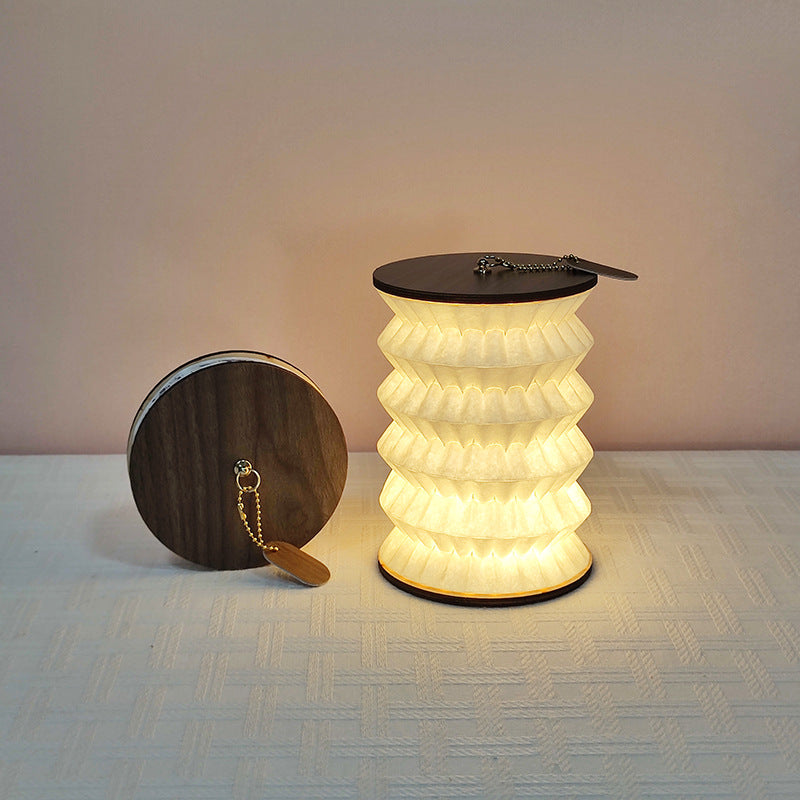 Foldable Telescopic Lantern Lamp - 3 Light Modes, USB Rechargeable, Wood/Paper Finish(white)