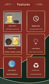 Foldable Telescopic Lantern Lamp - 3 Light Modes, USB Rechargeable, Wood/Paper Finish(white) - Front View