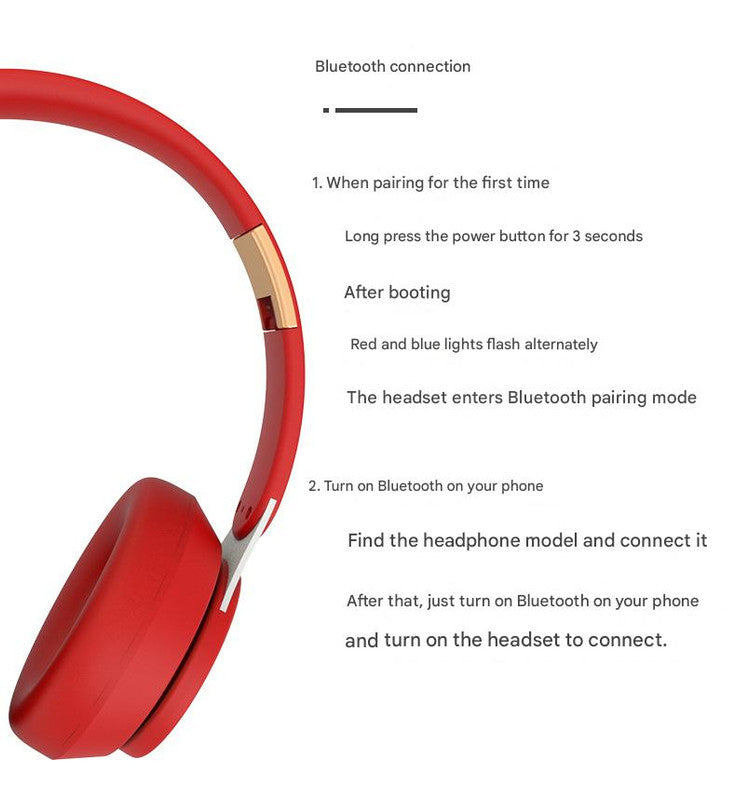 Wireless Bluetooth 5.0 Over-Ear Headphones - HIFI Deep Bass, Foldable Design, 10Hr Playtime(red)