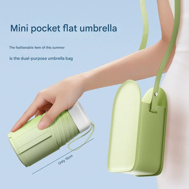 Mini Pocket Umbrella with Matching Crossbody Bag - UV Protection, 6-Rib Windproof Design(Orange)
