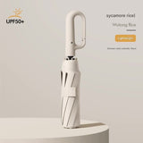 Automatic Open/Close Umbrella with UPF50+ Sun Protection - 10-Rib Windproof Design, Carabiner Handle(Beige)
